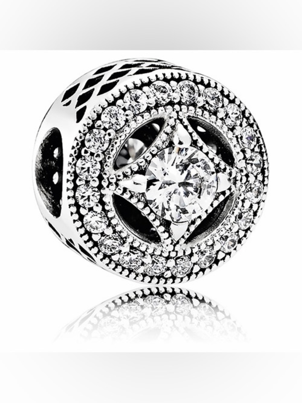Pandora Retired Sterling Silver Vintage Allure Charm with Clear CZ 791970CZ